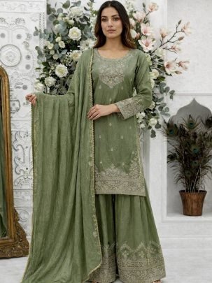 Embroidery Work Green  Colour Palazzo Suit