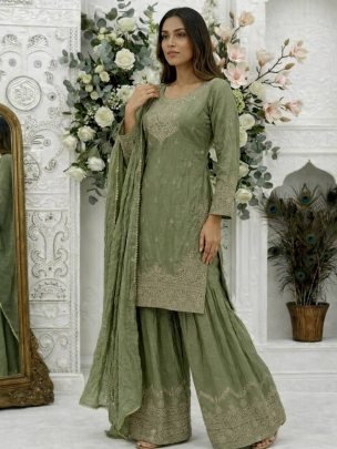 Embroidery Work Green  Colour Palazzo Suit