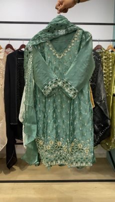 Embroidery Work Green Colour Palazzo Suit