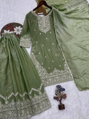 Embroidery Work Green  Colour Palazzo Suit