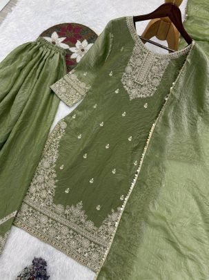 Embroidery Work Green  Colour Palazzo Suit