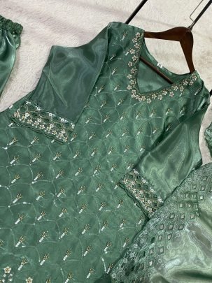 Embroidery Work Green Colour Palazzo Suit