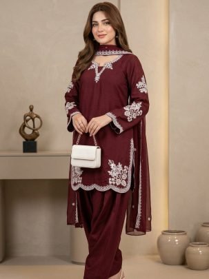 Embroidery  Work Maroon Colour Farshi Salwar Suit