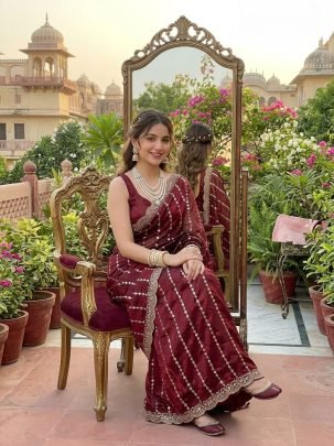 Embroidery  Work Maroon Colour Saree
