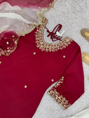 Embroidery  Work Maroon Colour Palazzo Suit