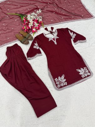 Embroidery  Work Maroon Colour Farshi Salwar Suit