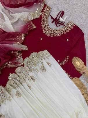 Embroidery  Work Maroon Colour Palazzo Suit