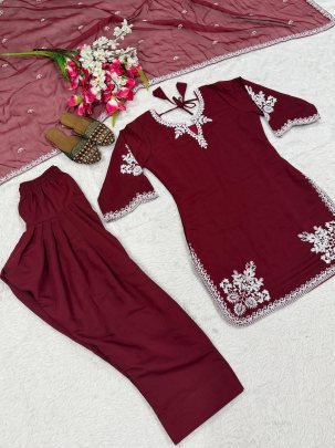 Embroidery  Work Maroon Colour Farshi Salwar Suit