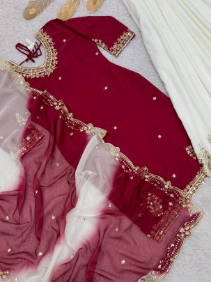 Embroidery  Work Maroon Colour Palazzo Suit