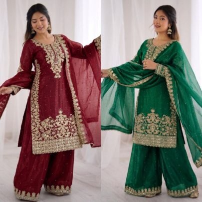 Embroidery Work Maroon Colour Plazzo Set