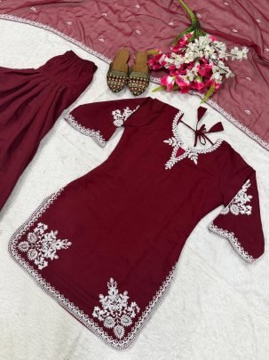 Embroidery  Work Maroon Colour Farshi Salwar Suit