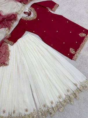 Embroidery  Work Maroon Colour Palazzo Suit