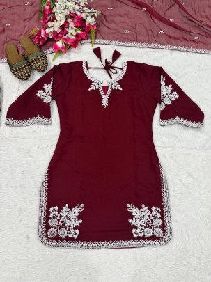 Embroidery  Work Maroon Colour Farshi Salwar Suit