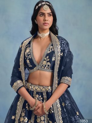 Embroidery Work  Navy Blue  Colour Lehenga Choli With Dupatta