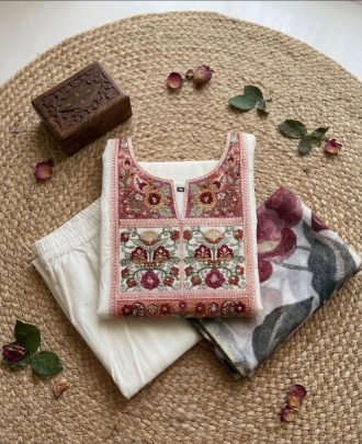 Embroidery Work Off White Color Kurta Pant Set