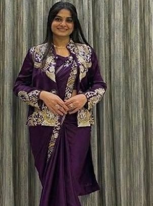 Embroidery Work  Onion Pink Ready To Wear Saree With Jacket