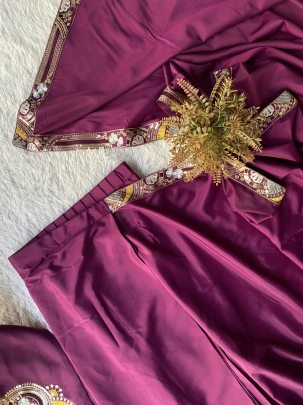 Embroidery Work  Onion Pink Ready To Wear Saree With Jacket