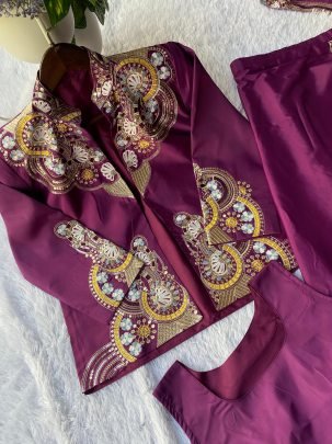 Embroidery Work  Onion Pink Ready To Wear Saree With Jacket