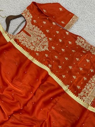 Embroidery  Work Orange Colour Sharara Suit