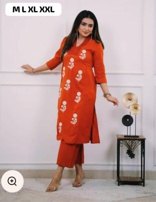 Embroidery Work Orange Colour Co Ord Set