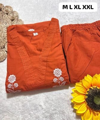 Embroidery Work Orange Colour Co Ord Set