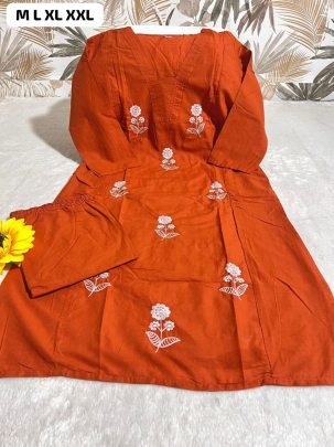 Embroidery Work Orange Colour Co Ord Set