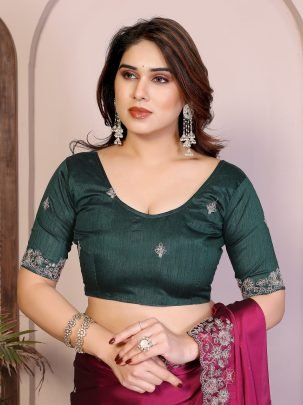 Embroidery Work  Pink Colour Saree