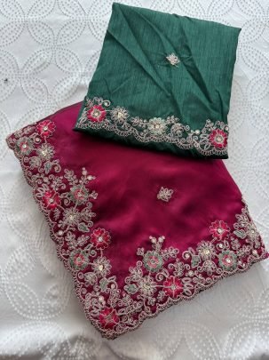 Embroidery Work  Pink Colour Saree