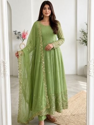 Embroidery  Work Pista  Colour Anarkali Suit