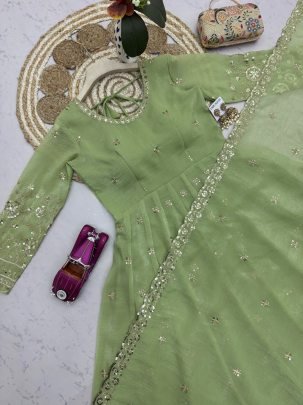 Embroidery  Work Pista  Colour Anarkali Suit