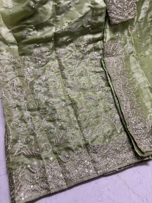 Embroidery   Work  Pista Colour Palazzo Suit