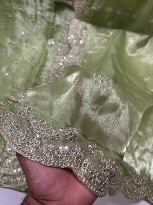 Embroidery   Work  Pista Colour Palazzo Suit