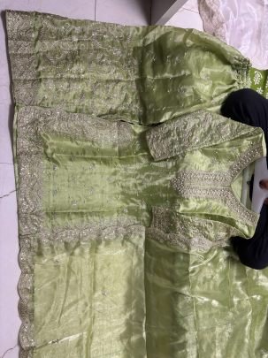 Embroidery   Work  Pista Colour Palazzo Suit