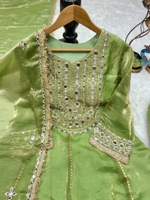Embroidery  Work Pista Colour Ready Made Suit