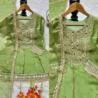 Embroidery  Work Pista Colour Ready Made Suit