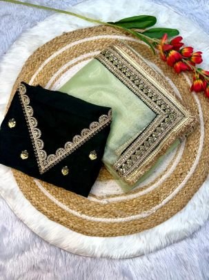 Embroidery Work Pista Colour Saree