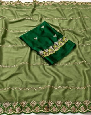 Embroidery Work Pista Colour Saree