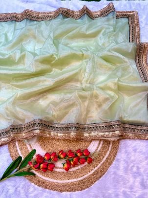 Embroidery Work Pista Colour Saree