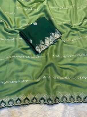 Embroidery Work Pista Colour Saree