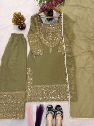 Embroidery  Work Pista  Colour Palazzo Suit
