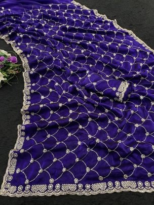 Embroidery Work Purple  Colour Saree
