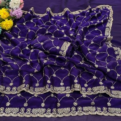 Embroidery Work Purple  Colour Saree
