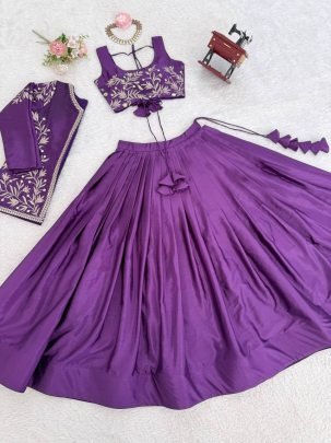 Embroidery Work Purple Colour Lehenga Choli With Jacket