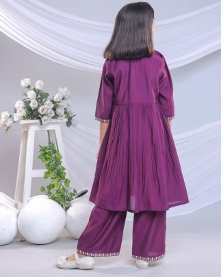 Embroidery Work  Purple Colour  Kids Sharara Suit