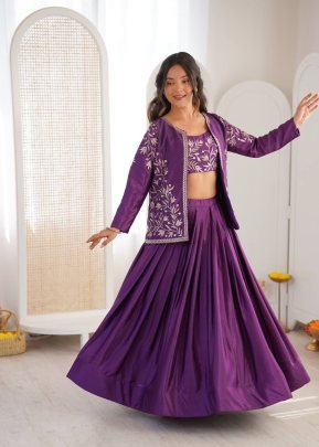 Embroidery Work Purple Colour Lehenga Choli With Jacket