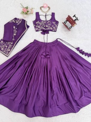 Embroidery Work Purple Colour Lehenga Choli With Jacket