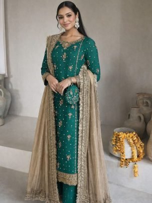 Embroidery Work  Rama  Colour Palazzo Suit