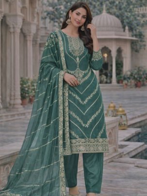 Embroidery Work  Rama Colour Palazzo Suit