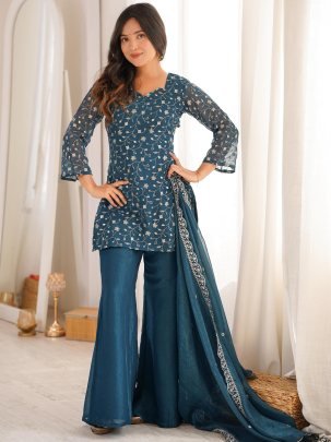 Embroidery  Work  Rama Colour Palazzo Suit