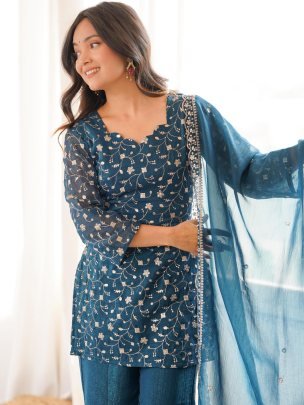 Embroidery  Work  Rama Colour Palazzo Suit